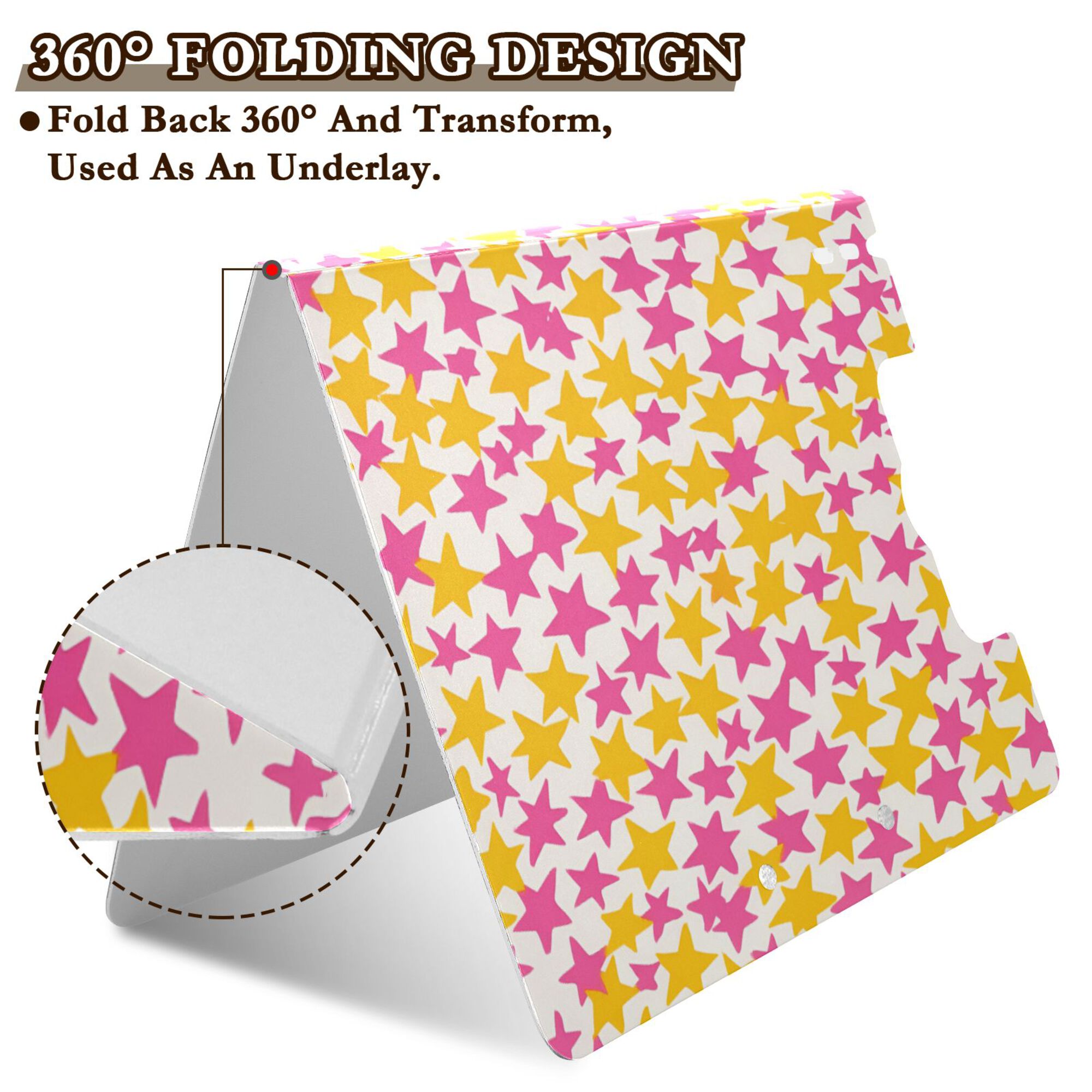 FORMRS A4 Clipboard Folder with Pen Holder Horizontal Foldable School Office Binder, Yellow Stars Pattern