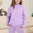 thumbnail image 2 of Girls Sweatsuits 2 Piece Set Long Sleeve Bow Print Hooded Sweatshirt and Sweatpants Sets Cute Preppy Tracksuits with Pockets,Light Purple,4-5 Years, 2 of 4