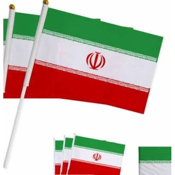 30 Pack Iran Flag & Old Historic Iran Iranian Flag, Handheld Waving Flag of Iran with Pole, Quality Polyester for Events, Souvenir & Decor
