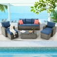 thumbnail image 5 of Homrest Patio Conversation Sets, 6-Piece All-Weather Wicker Outdoor Conversation Sets with Storage Glass Coffee Table and Ottomans, Navy, 5 of 9