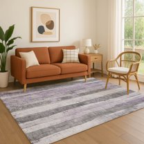 Addison Rugs Mayfield Premium Machine Washable Transitional Stripes Lavender Rectangle Rug, 2'6" x 3'10"