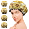 thumbnail image 7 of Shower Caps,Yellow Dot Sunflower Bee Pattern Waterproof Shower Cap for Women 4 Pieces,Double Reusable Hair Cover for Shower PEVA Elastic Stretch Hem, 7 of 7