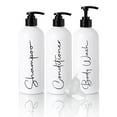 thumbnail image 2 of Alora Bouteilles Réutilisables de Shampoing et Revitalisant 16oz - Ensemble de 3 - Étiquettes Faciles à Lire - Distributeur de Bouteille à Pompe pour Shampoing, Revitalisant, Gel Douche - Contenants Rechargeables en Plastique Vides pour la Douche, 2 of 10