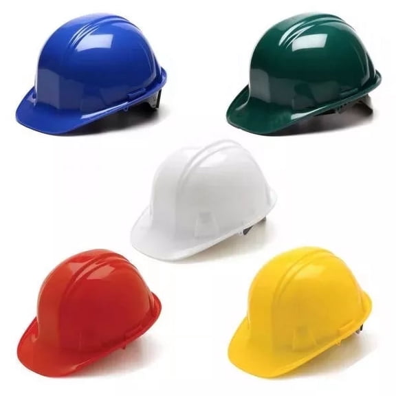MMBM (HDPE) White Helmet Hard Hat Adjustable 4 Point Ratchet Suspension Safety Construction Work - 1 Each