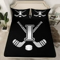 thumbnail image 2 of Homewish Kids Teens Ice Hockey Queen Sheet Sets 4-Piece for Boys Girls, Black Gray Monogrammed Flat Sheet, Sports Theme Queen Fitted Sheet, Microfiber Bedroom Decorative, 2 of 7