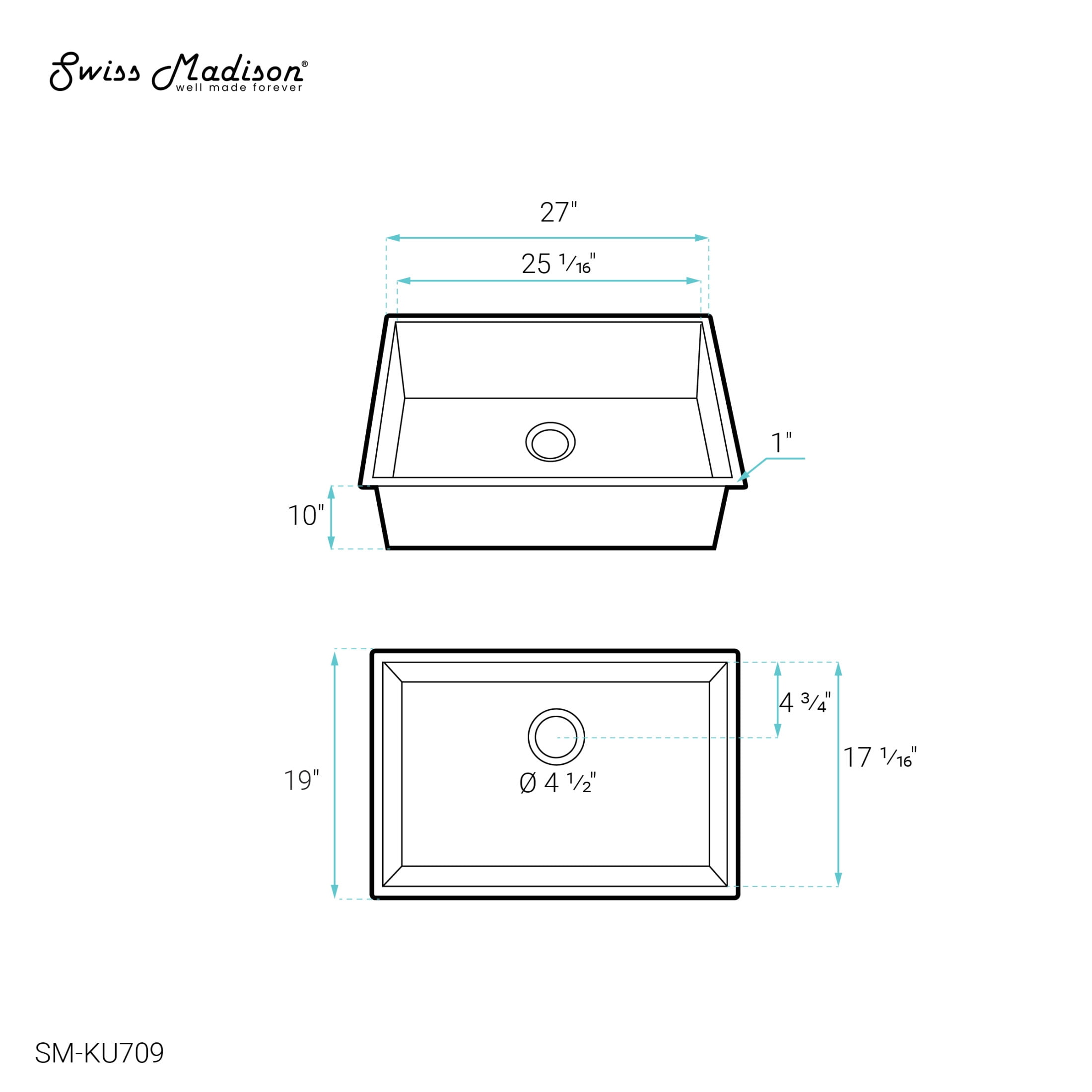 Tourner 27 x 19 Stainless Steel, Single Basin, Undermount Kitchen Sink