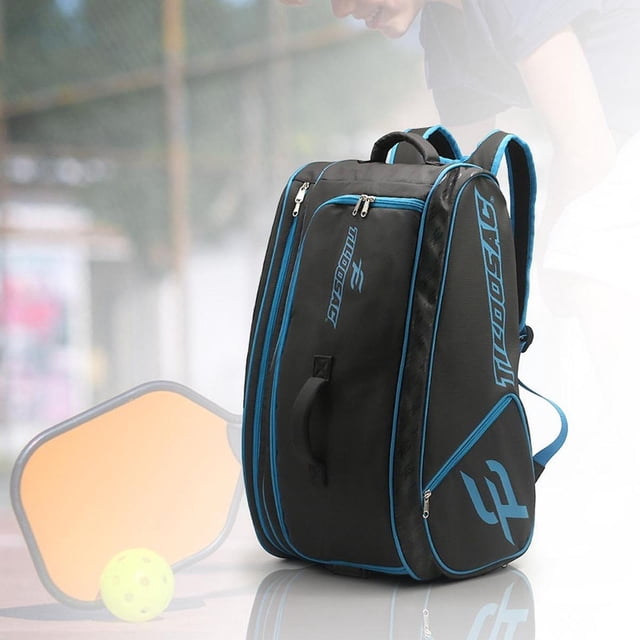 Bolsa de tenis la computadora portátil mochila bolsillo lateral de mochila para jugadores caminando pickleball Azul negro