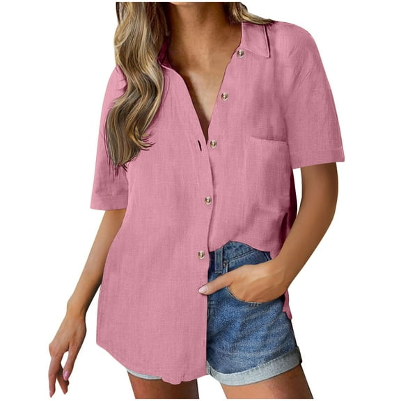 Mittory Linen Shirts for Women Button Down Shirt Cotton Short Sleeve Loose Fit Blouse Collared Casual Work Tops