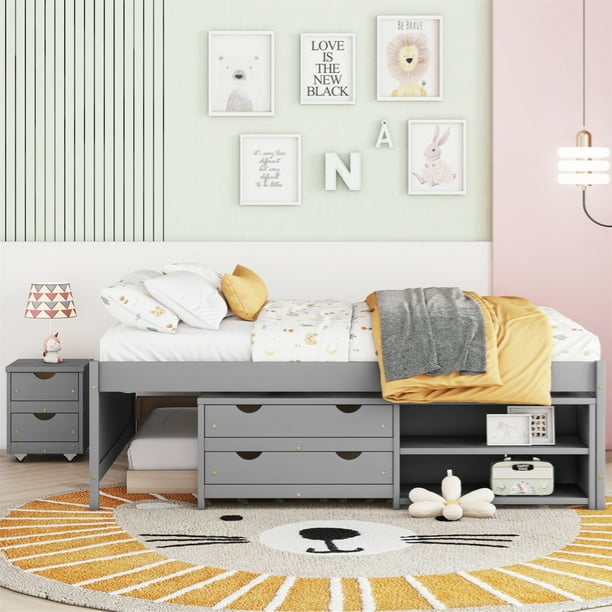 Trundle Bed Full with Nightstand Under bed Storage Box Full Bed with Trundle Versatile Full Size Bed Frame Bed Frame Full Size with 2 Built In
