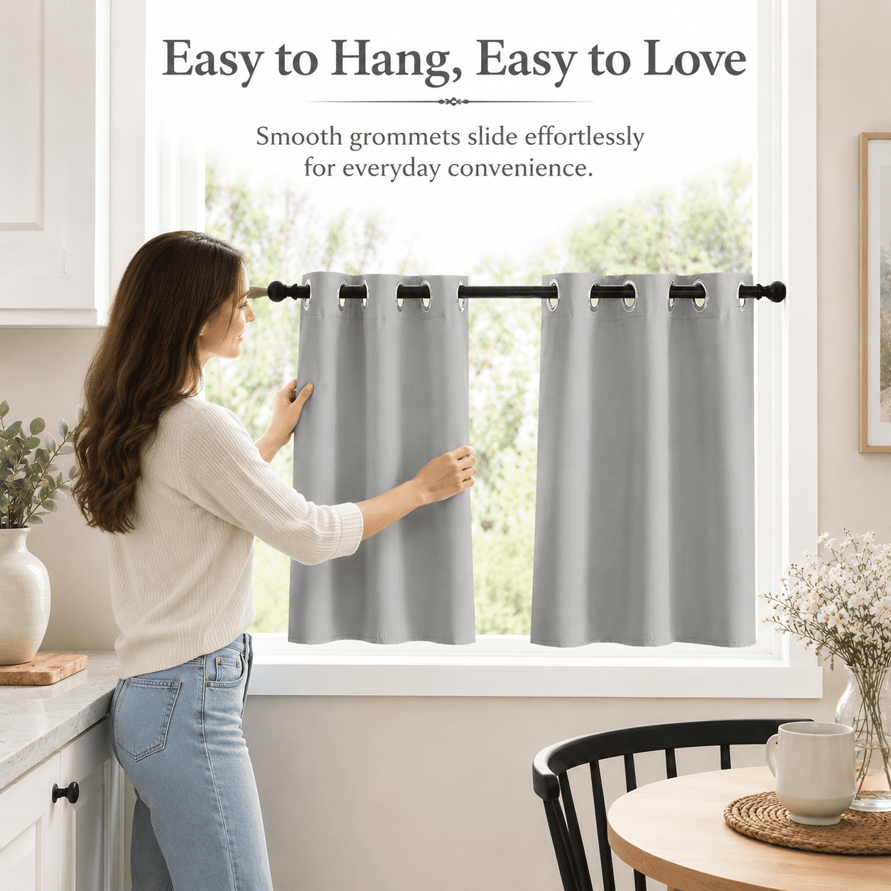 Lapalife 2 Panel Blackout Kitchen Curtains, Grommet Short Window Curtains for Kitchen Bathroom Cafe, Gray, 33"x 36"