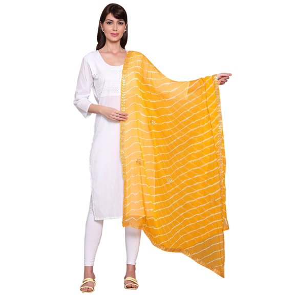 eloria Women's Neck Wrap Designer Checked Poly Chiffon Gotta Patti Dupatta Indian Long Stole