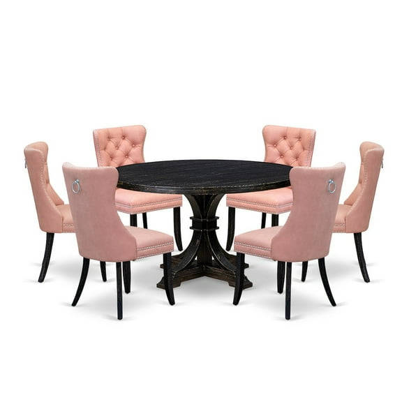 Luxe by East West Furniture 7 Piece Dining Set Contains 54" Round Kitchen Table In Beige Red Color