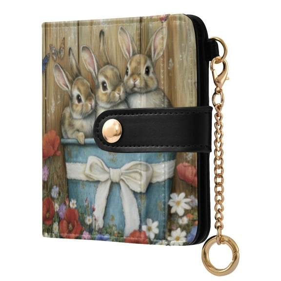 Qxltty Cute Bunnies Ladies Wallet Rfid Slim Thin Compact Credit Card Women Wallet Zipper Coin Pocket and ID Window for Female Gifts