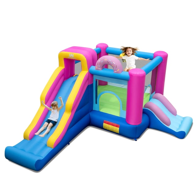 Costway Inflatable Bounce House with Slides, Jumping Area, Climbing Wall, Basketball Hoop