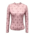 thumbnail image 3 of Mesh Shirt Women Long Sleeve Sheer See Through Mock Neck Floral Embroidery Sheer Blouce Fishne Womens T Shirts,Pink,M, 3 of 4