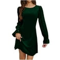 thumbnail image 5 of Black Dresses for Women - Women Casual Long Sleeve Dresses, Holiday Dresses for Women - Summer Flowy Crewneck A-Line Plain Midi Dress Dark Green Size:L, 5 of 7