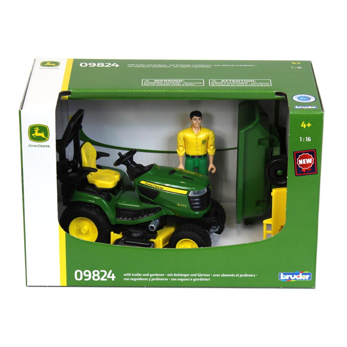 1/16 John Deere x949 Lawn Mower Tractor W/ Trailer & Gardener by Bruder 09824 