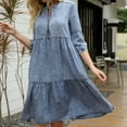 thumbnail image 5 of Babysbule Clearance Dresses For Women Fashion Ladies Solid 3/4 Sleeves Round-neck Maxi Summer Zipper Loose Dress, 5 of 9