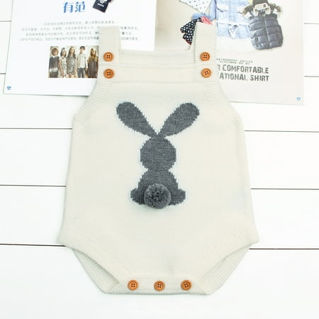 

Bagilaanoe Newborn Baby Girl Boy Easter Rompers Bunny Pattern Sleeveless Knit Bodysuits 6M 12M 18M 24M Infant Casual One Piece Short Jumpsuit