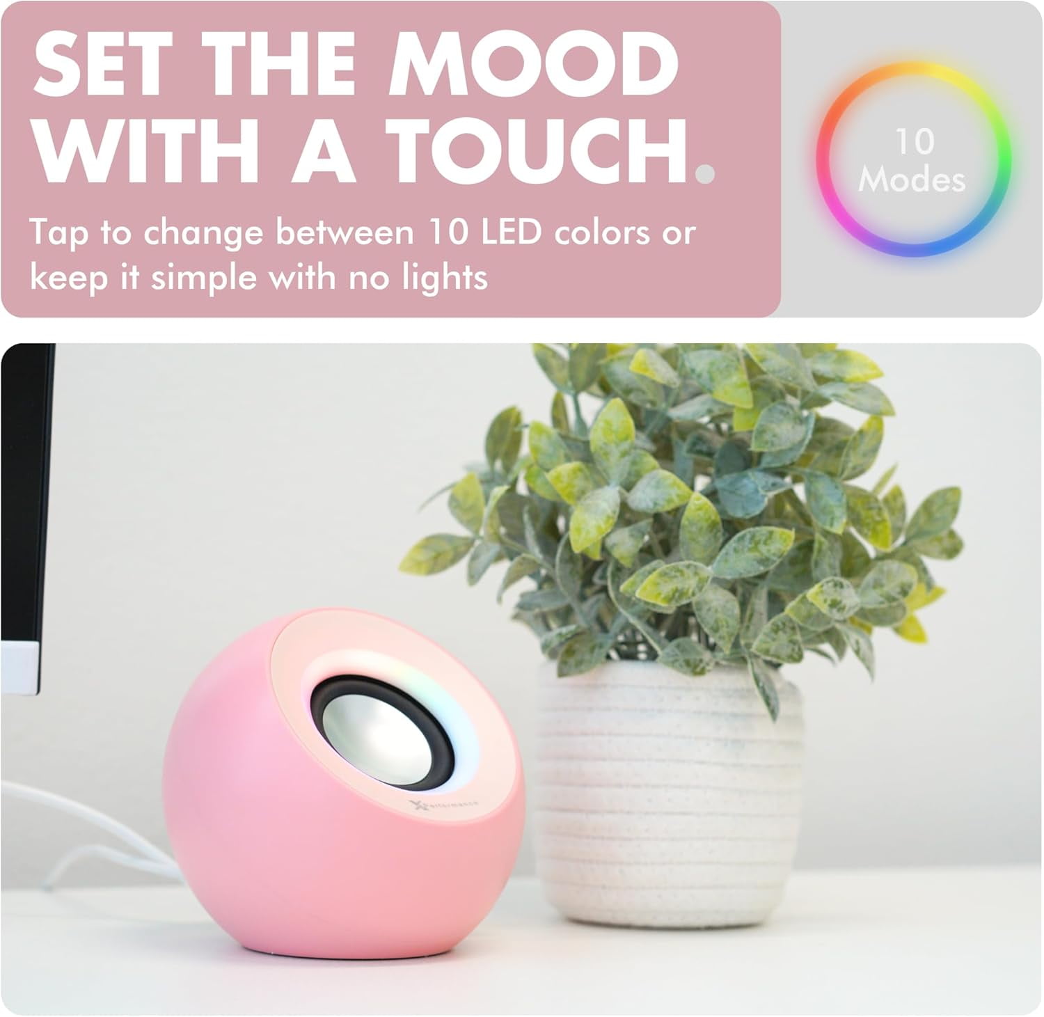 X9 Performance Pink Computer Speakers for Desktop PC with RGB Lighting, Bluetooth, USB, and AUX - Triple Mode Connection, Dual 2.25" Drivers for Work and Play, Desktop Speakers for PC - Pink