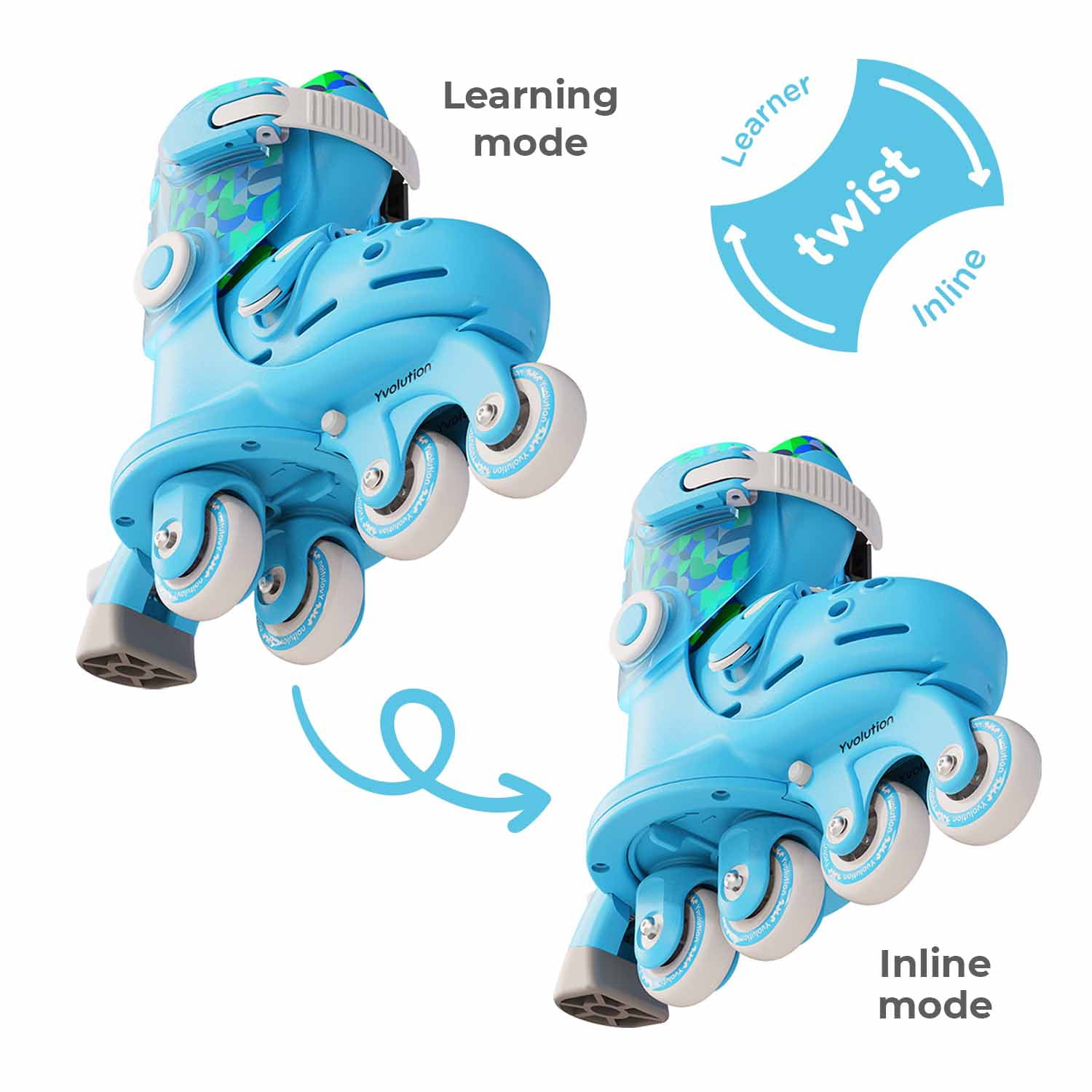 Yvolution Twista Kids Skates, Adjustable Modes, Kids Size 7J-11J, Blue, One Pair, Unisex