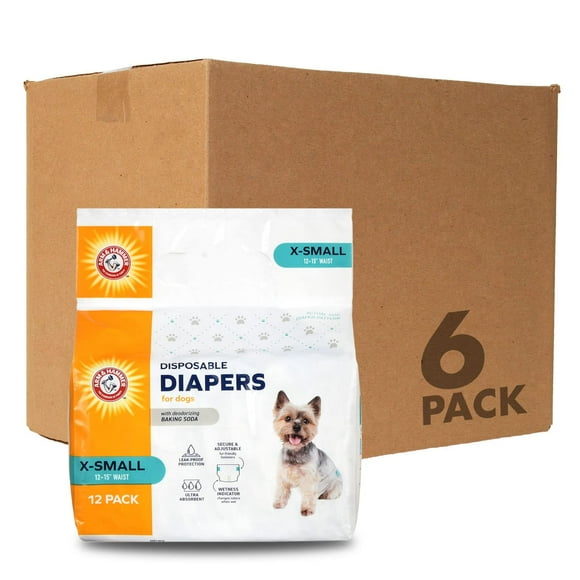 Arm & Hammer for Pets for Pets Female Dog Diapers, Size X-Small | Ultra-Absorbent, Adjustable Girl Dog Diapers with Leak-Proof Protection and Wetness Indicator (Pack of 6,72 Count Tota