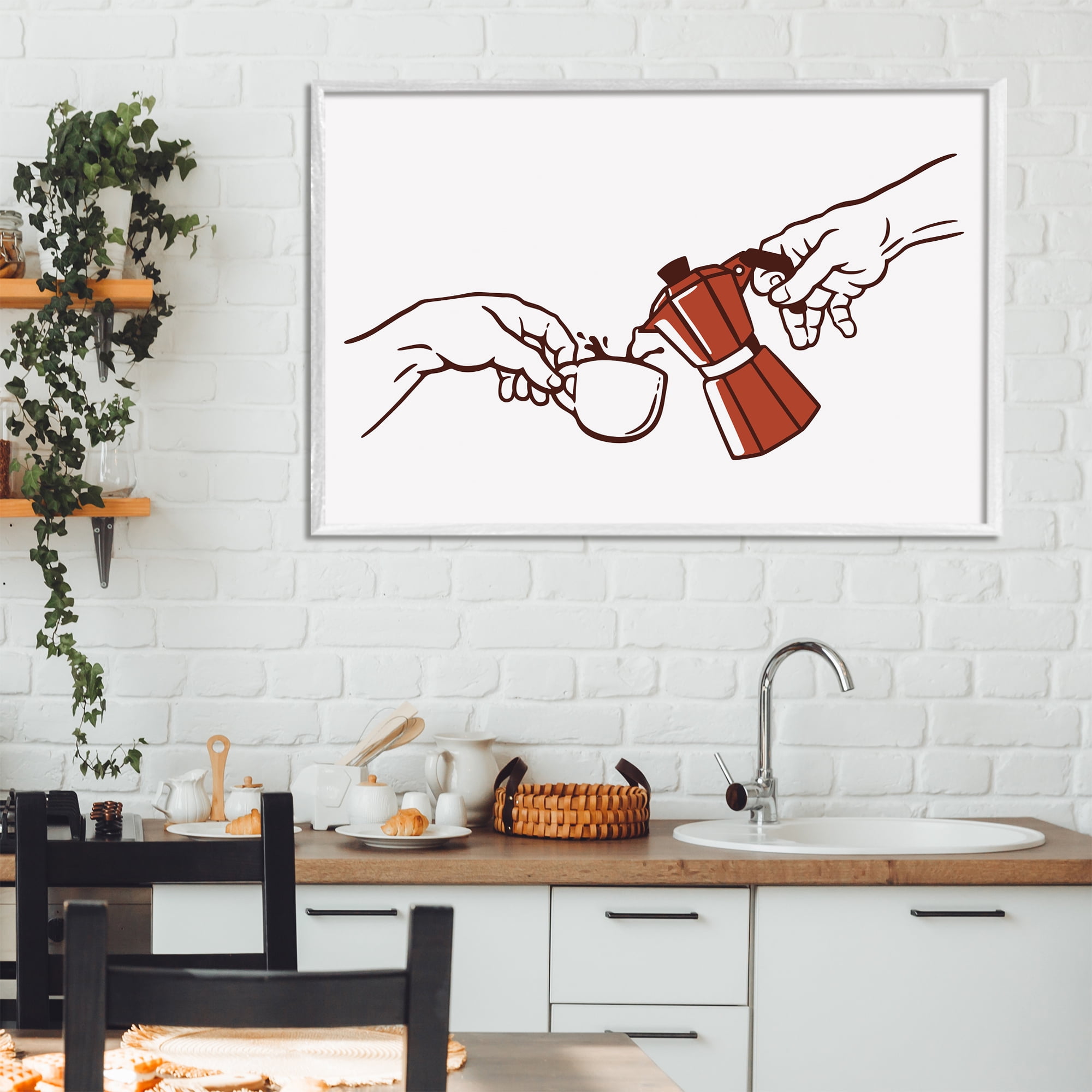 Stupell Industries Creation Of Coffee Classic Parody White Framed Giclee Art, design by Tobe Fonseca
