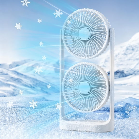 USB Desk Fan, 2 Head Dual Layer Air Circulation Fan for Office Dorm Room, Portable Personal Table Fan with Strong Wind, Quiet Motor, Adjustable Angle, 14.65x6.97x3.82 Inch