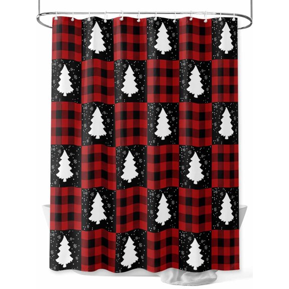 Winter Christmas Shower Curtain Set ,Waterproof Fabric Shower Curtains Tree Red Black checkered Shower Curtains for Bathroom,Bathroom Decor 36"x72"