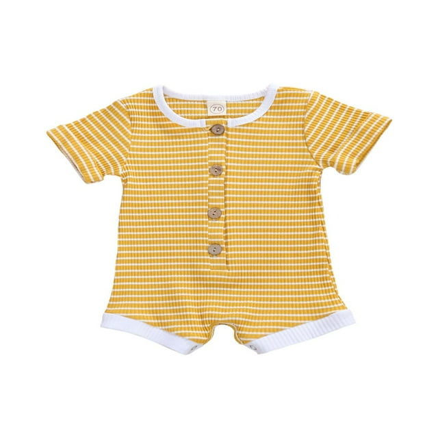 MesaSe Baby Knitted Romper Short Sleeve O-neck Button Up Jumpsuit