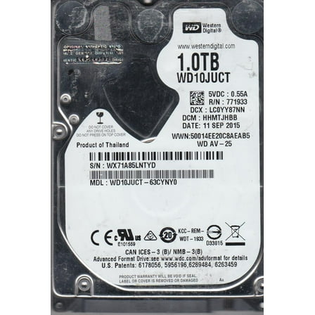 WD10JUCT-63CYNY0, DCM HHMTJHBB, Western Digital 1TB SATA 2.5 Hard Drive