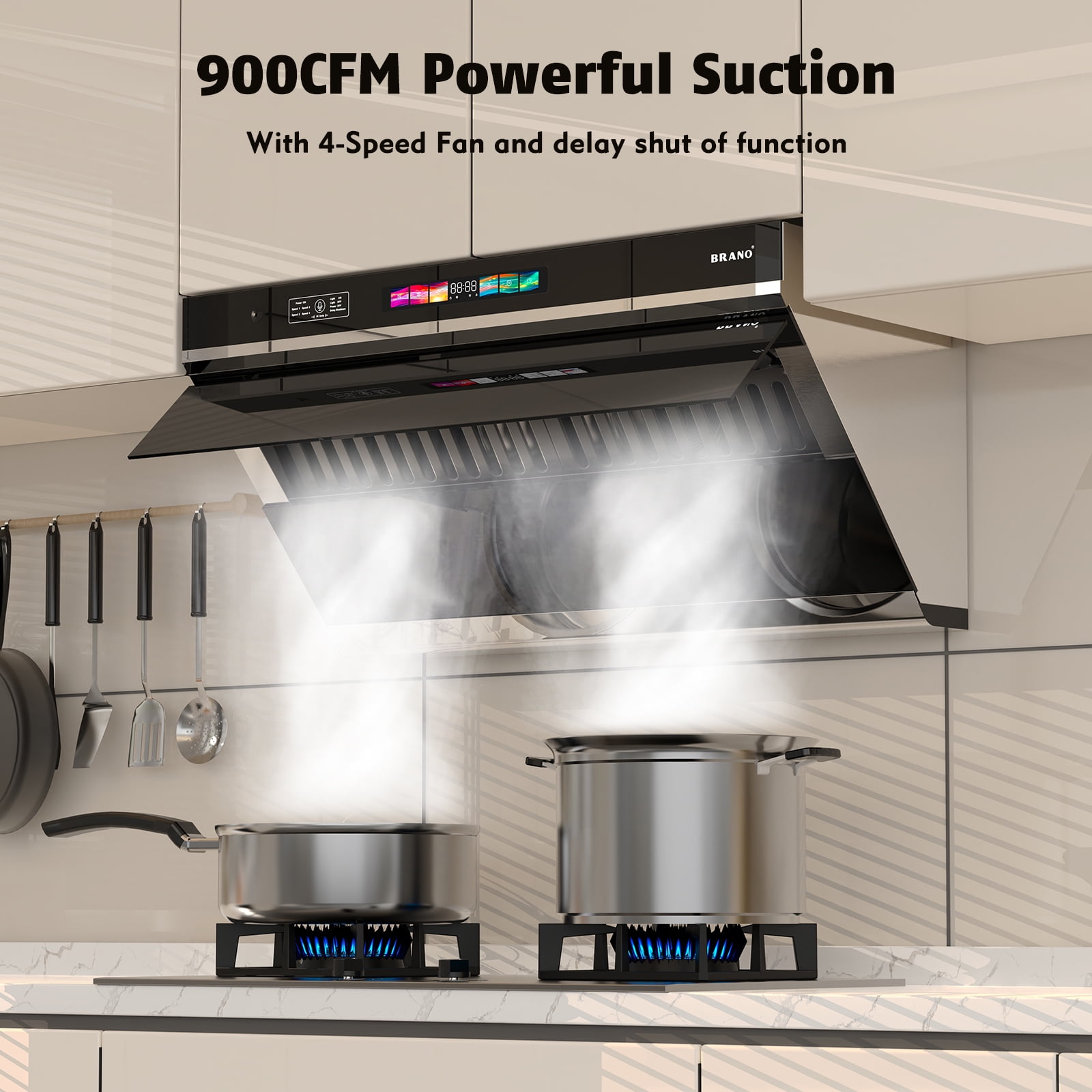 30 inch 900 CFM Convertible Under Cabinet Range Hood with  Charcoal Filter, Voice/Gesture/Touch Control