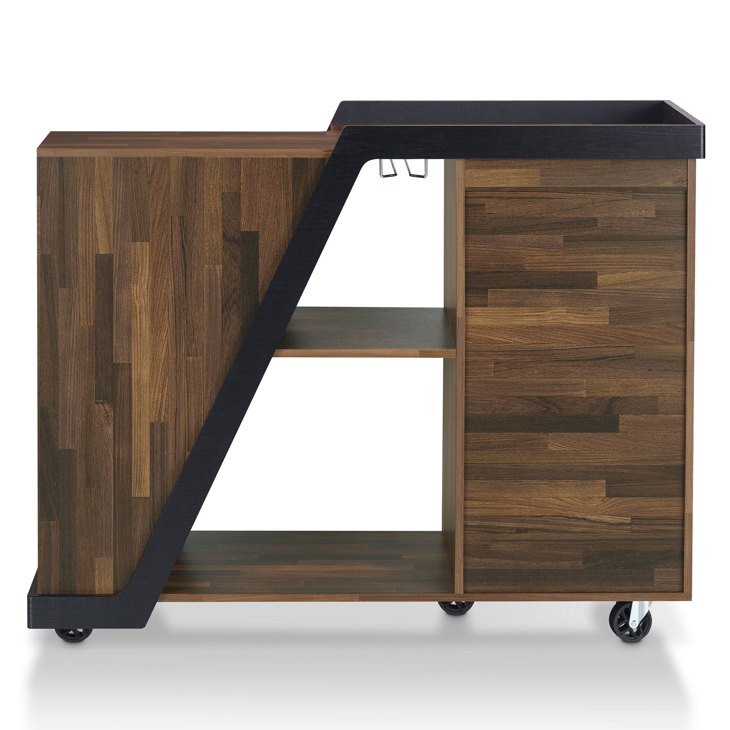24/7 Shop At Home Levi Wood Mobile Bar Buffet, Light Hickory