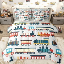 Castle Fairy Kids Children Teens Kawaii Railway Train Twin Bedding Sets 7-Piece,Car Theme Bedding Comforter Set Microfiber,Transportation Theme Breathable Sheet Sets,Microfiber Bedroom Decor