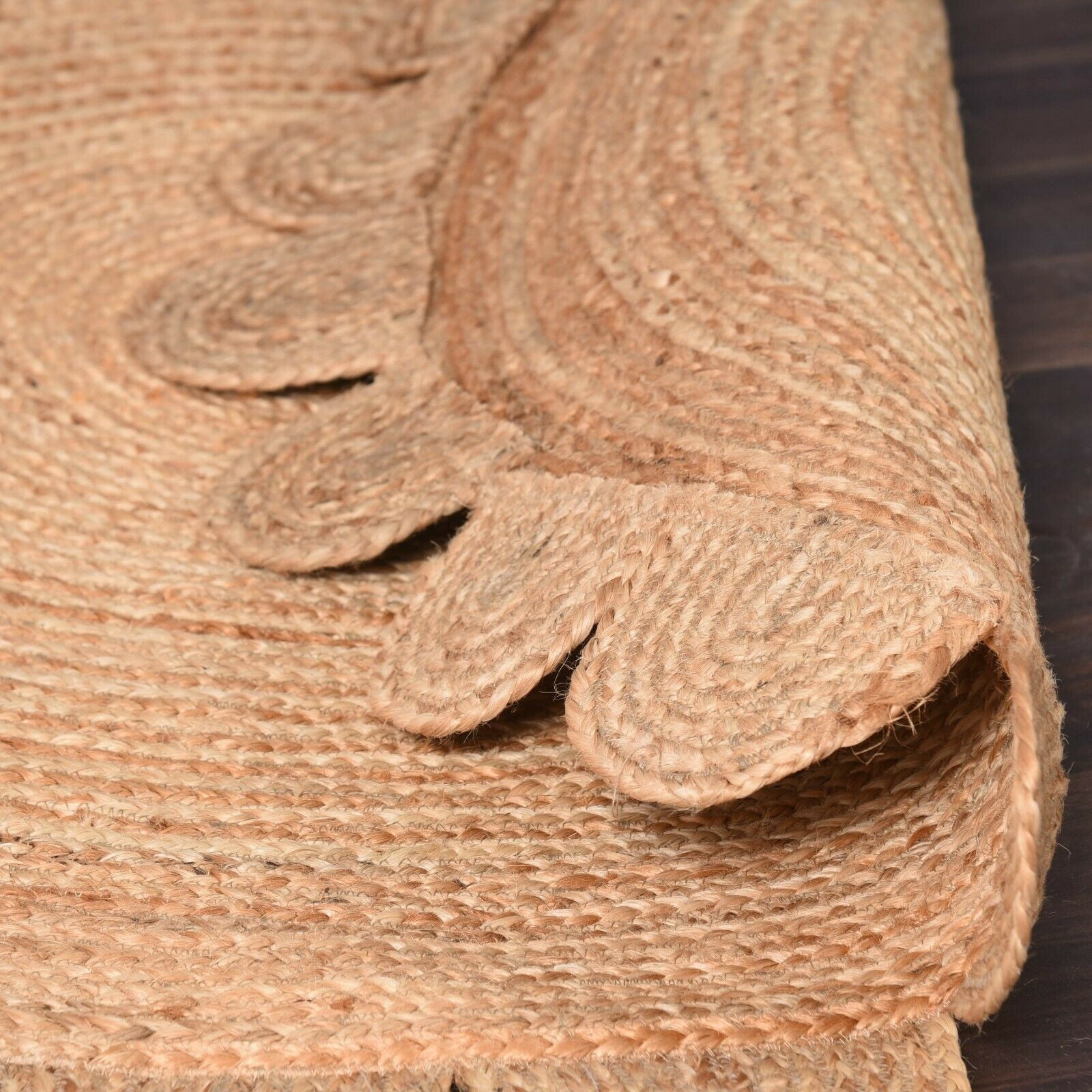 Natural Farmhouse Jute Round Rug , Scalloped Rug, Home Décor Rugs Size 5 x 5 Feet
