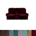 thumbnail image 1 of Housse de Causeuse Inclinable 2024 avec Console Centrale, Housse Extensible en Velours pour Fauteuil Inclinable 2 Places avec Porte-Gobelet, 1 of 10