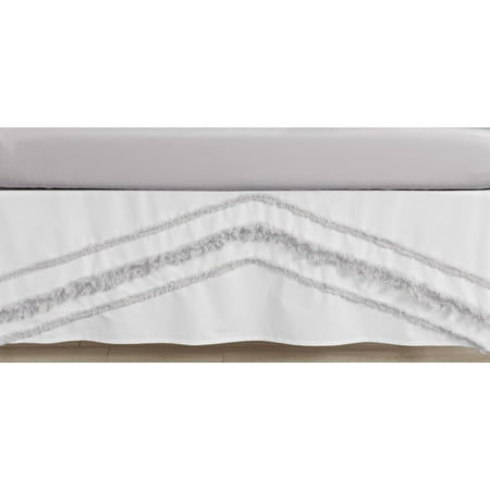 UPC: 0846480091066 | Boho Fringe White and Grey Tufted Dust Ruffle Crib Skirt by Sweet Jojo Designs