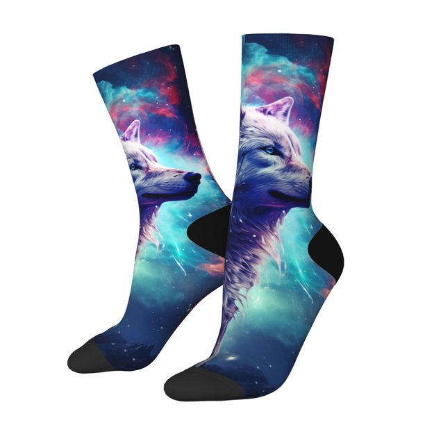 Balery Starry Multicolored Wolf Calcetas Largas con Estampado para Hombre y Mujer – Suaves y Transpirables, Talla Única (US 5-11)