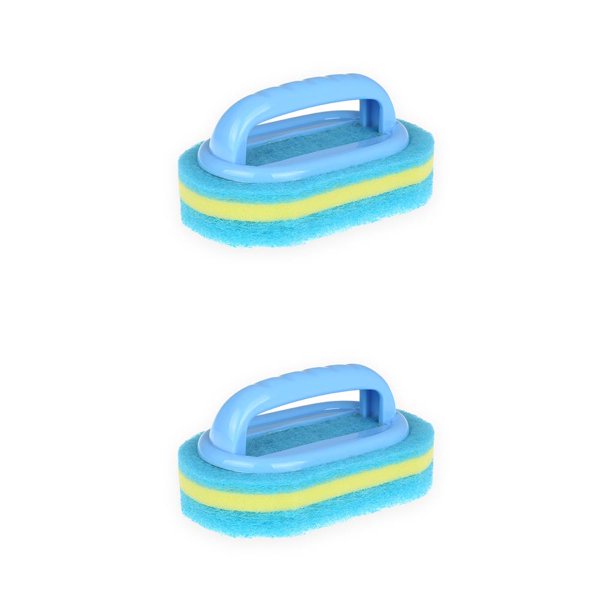 Matsuzay Cepillo de esponja Portátil Reutilizable Tipo de mano Mango de plástico Cepillos inodoros Hogar Cocina Placa de piso Herramienta de Azul 2piezas
