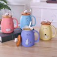 thumbnail image 4 of Taza de cerámica de gato lindo, taza de leche de té de café frío caliente con y tapa de madera de gato, resistente al calor, regalo para niños Azul Macarena Tazas de café de cerámica, 4 of 8