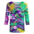 thumbnail image 3 of DDAPJ pyju Womens Mardi Gras Shirts Fancy Mask Printed 3/4 Sleeve Tunic Tops Plus Size Casual Crewneck Pullovers Holiday Tees Multicolor XXL, 3 of 5