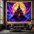 thumbnail image 6 of Haunted Castle on Rocky Hill with Full Moon and Bats, Spooky Gothic for Halloween Enthusiasts, Dramatic Wall Art Decor, Halloween Gift, Tapestry Wall Hanging for Bedroom and Living Room, 6 of 7