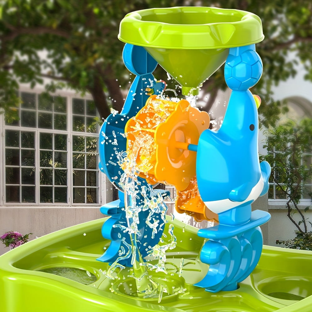 Kids Waterfall Water Table Play Set -Blue- Double-Sided Waterfall Discovery Wall, With Shovels, Buckets, Sea Creatures for Outdoor Backyard Beach Sensory Play, Gift for Boys Girls Age 3+