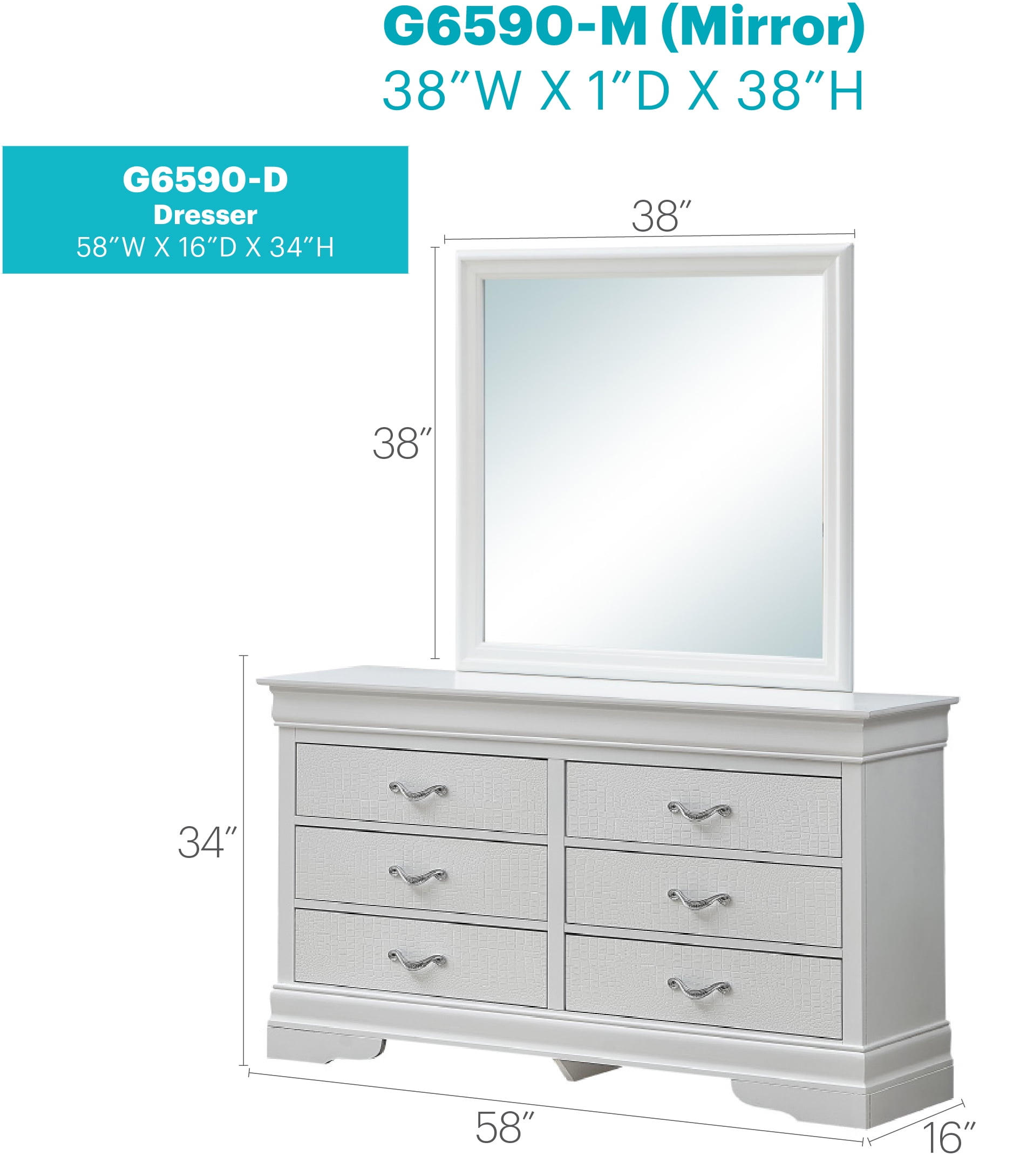 Glory Furniture Lorana G6590-D Dresser , Silver Champagne