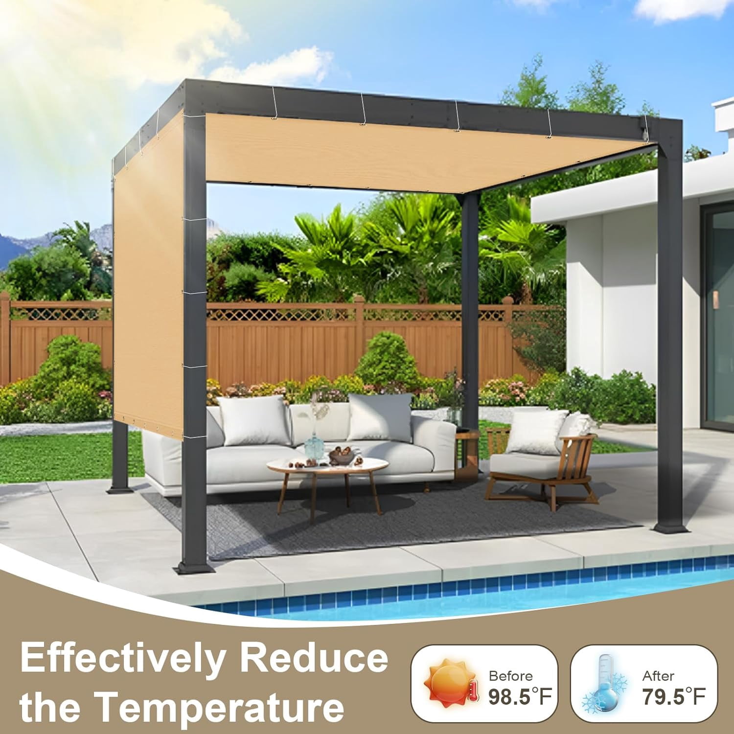 LOVE STORY Custom Size 8'x14' Sand Sun Shade Cloth with Grommets Pergola Shade Cover 95% UV Protection for Outdoor