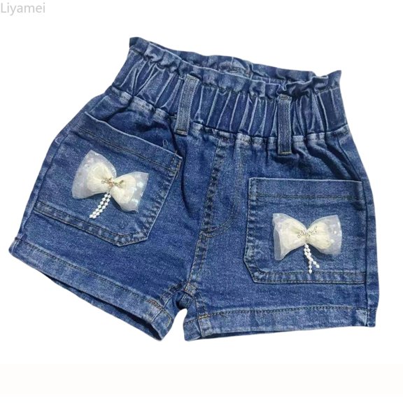 Liyamei Girls Denim Shorts with Elastic Waist for Summer Casual Toddler Wear Size 1-8,Blue