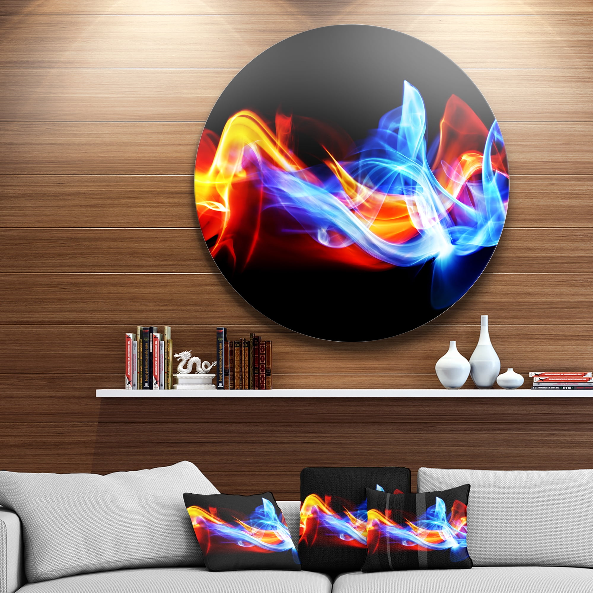 Fire and Ice Disc 23.00" x 23.00" Painting Art Prints, by Designart