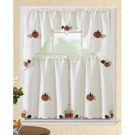 Fall Kitchen Curtains All American Collection New 3pc Fall Holiday Season Design Embroidered Kitchen Curtain Set ()