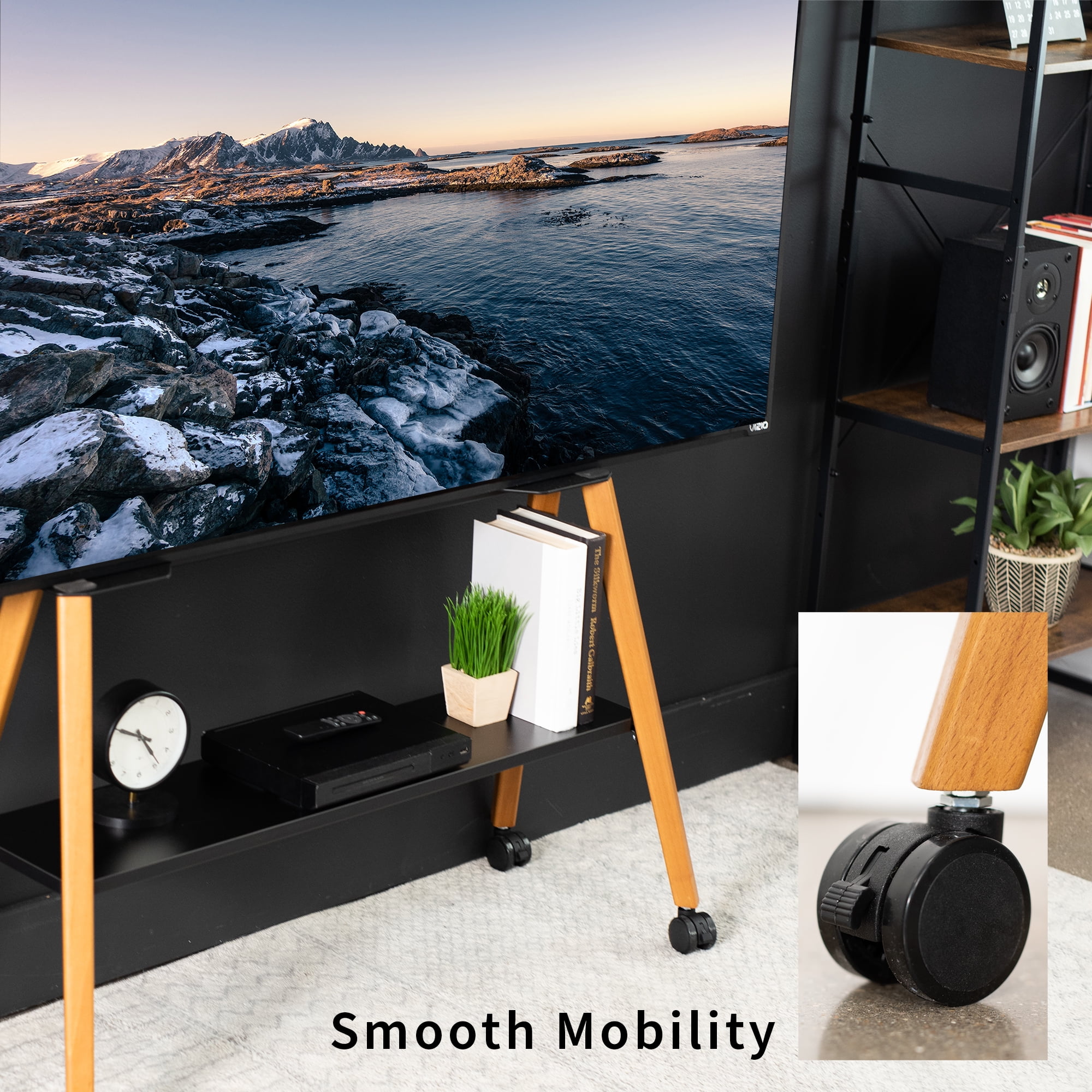VIVO Rolling Easel Studio TV Floor Stand with Shelf, Fits 49" to 75" Screens