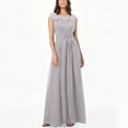 thumbnail image 2 of Qiopertar Women's Formal Evening Dress Elegant Lace V-Neck Long Sleeveless Maxi Dress with Slit Cocktail Party Wedding Guest Gown, Gray M, 2 of 6